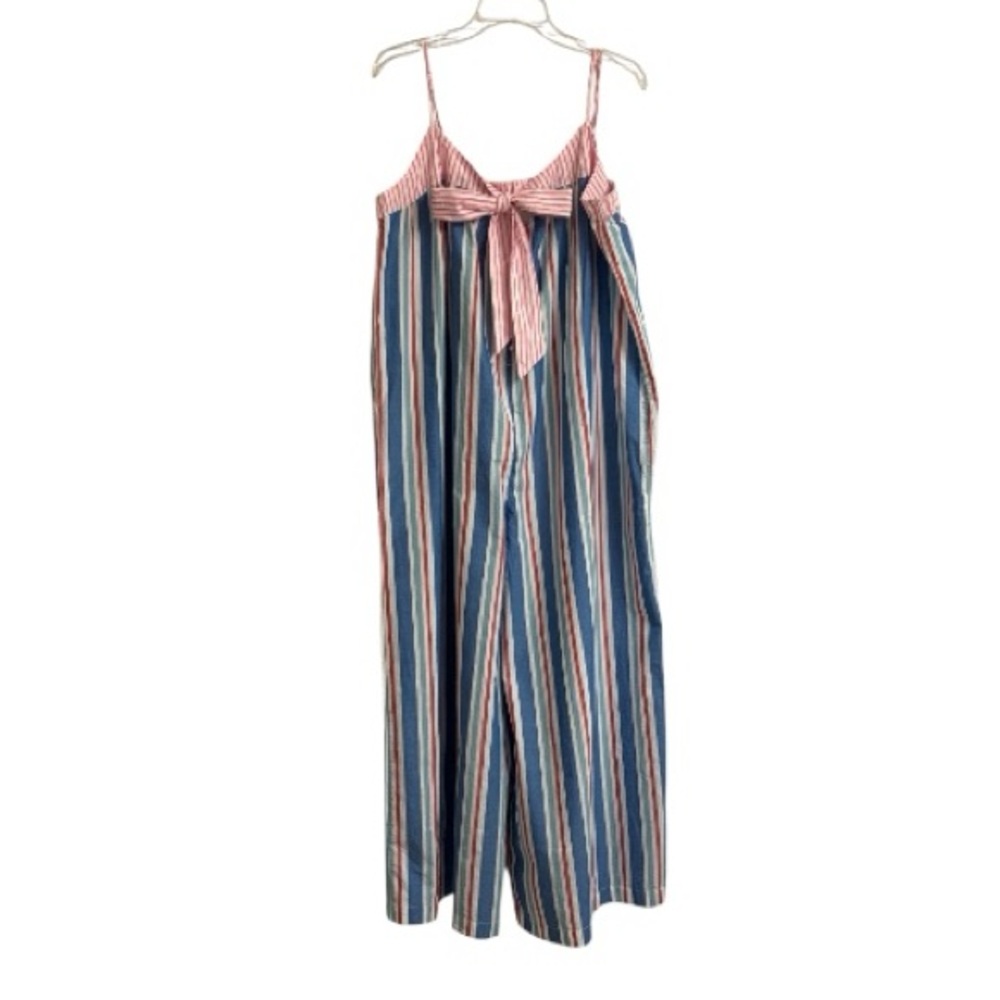 Anthropologie Pink & Blue Striped Wide-Leg Jumpsuit - Picture 2 of 8